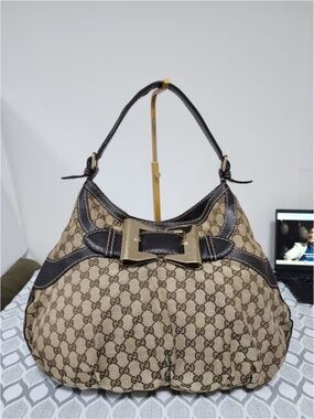 Authentic GUCCI GG Canvas And Leather Queen Large Hobo Bag Beige/Brown